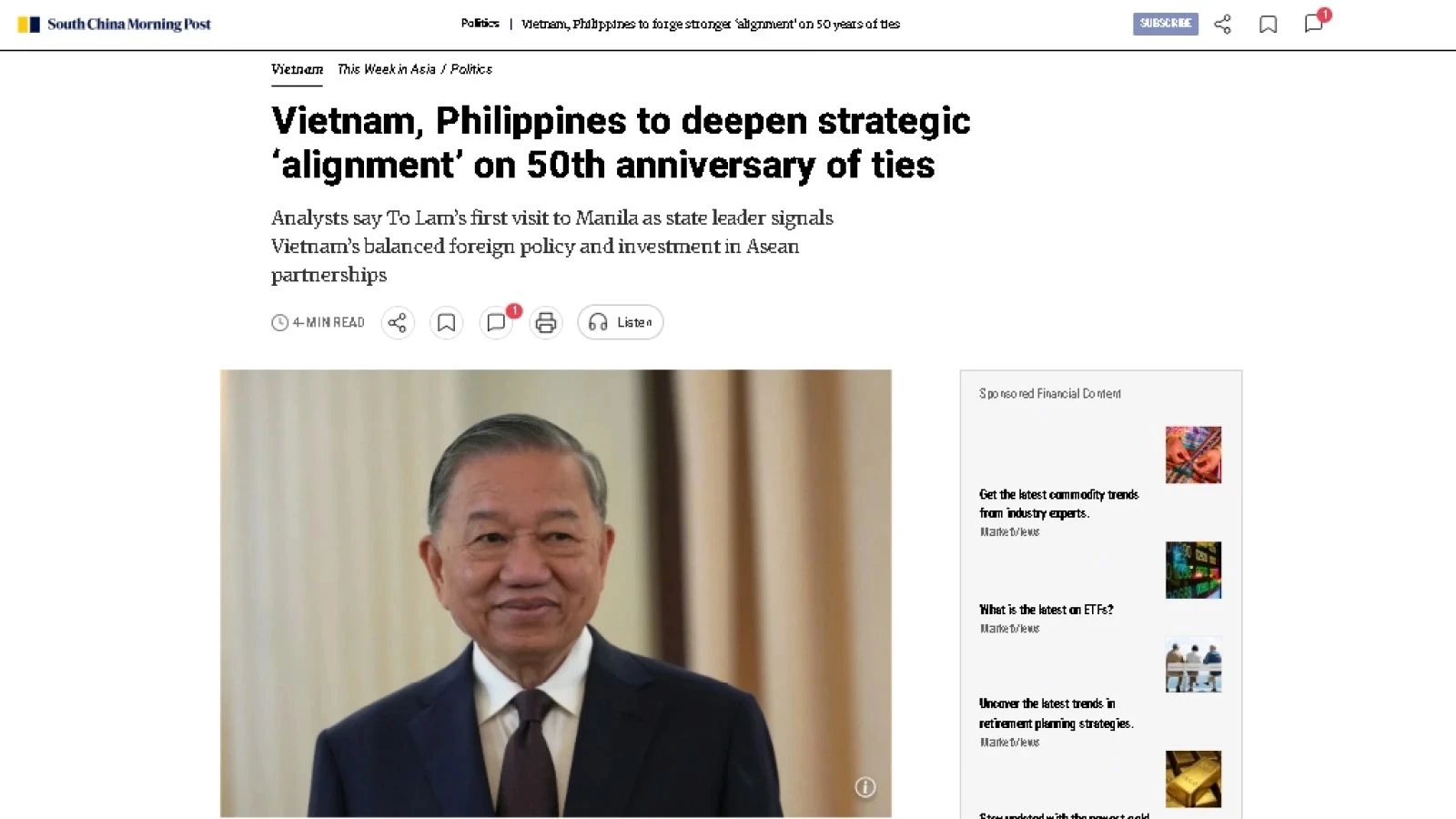 Top leader’s Philippines visit grabs regional headlines